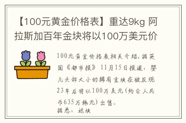 【100元黄金价格表】重达9kg 阿拉斯加百年金块将以100万美元价格拍卖