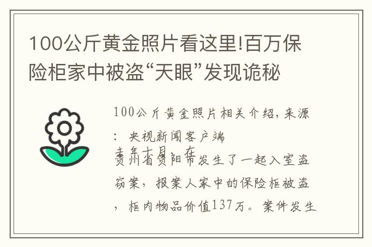 100公斤黄金照片看这里!百万保险柜家中被盗“天眼”发现诡秘三人行踪