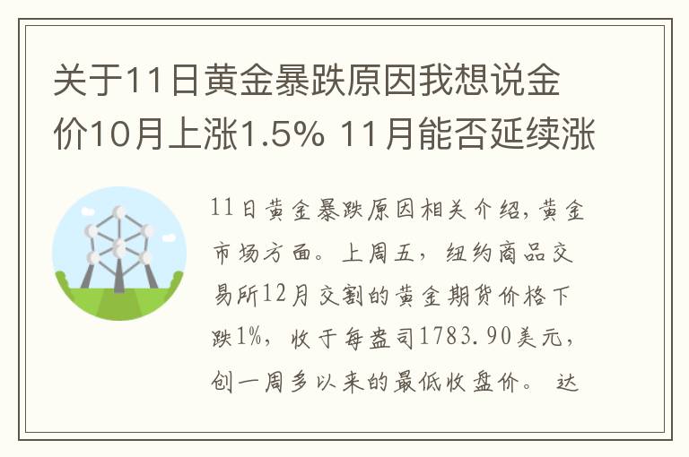 关于11日黄金暴跌原因我想说金价10月上涨1.5% 11月能否延续涨势？丨全球连线