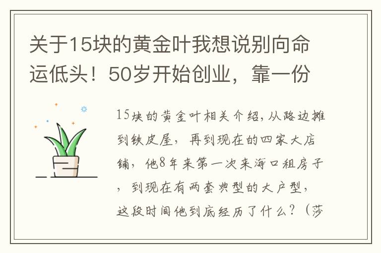 关于15块的黄金叶我想说别向命运低头！50岁开始创业，靠一份三块钱的豆花起步