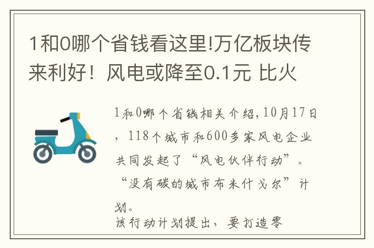 1和0哪个省钱看这里!万亿板块传来利好！风电或降至0.1元 比火电还便宜 抓紧收藏这份Q3高增风电股名单