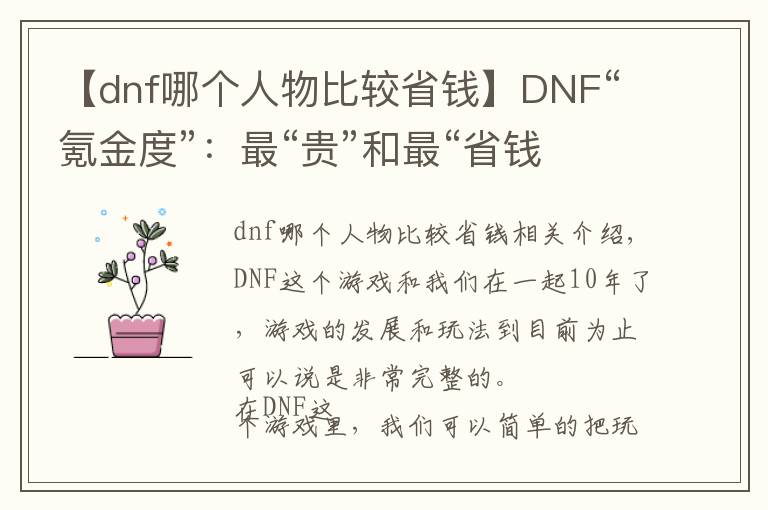 【dnf哪个人物比较省钱】DNF“氪金度”：最“贵”和最“省钱”的职业