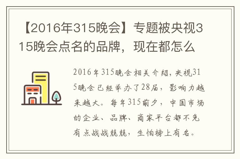 【2016年315晚会】专题被央视315晚会点名的品牌，现在都怎么样了？