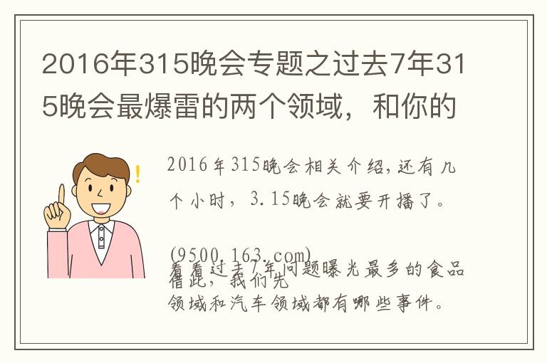 2016年315晚会专题之过去7年315晚会最爆雷的两个领域，和你的生活密切相关