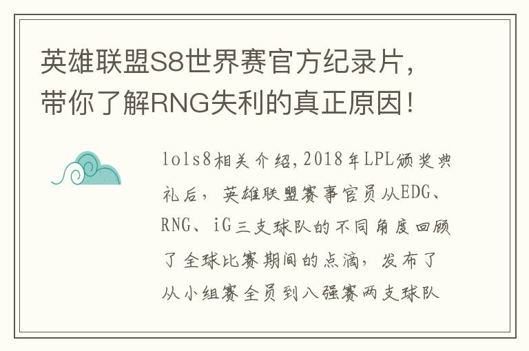 英雄联盟S8世界赛官方纪录片，带你了解RNG失利的真正原因！