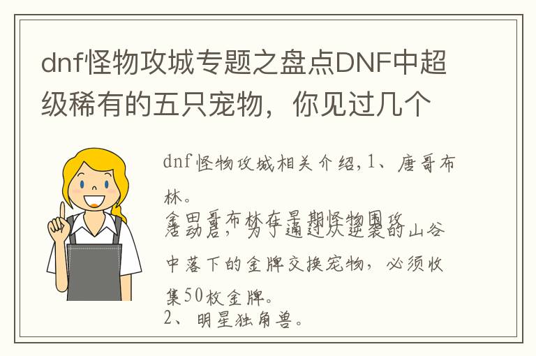 dnf怪物攻城专题之盘点DNF中超级稀有的五只宠物，你见过几个？