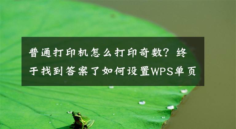 普通打印机怎么打印奇数？终于找到答案了如何设置WPS单页打印的奇偶性？如何只打印奇数页？文章配图