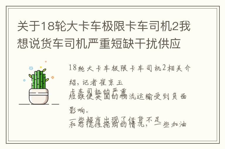 关于18轮大卡车极限卡车司机2我想说货车司机严重短缺干扰供应链，英国超市和加油站出现恐慌抢购