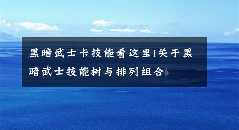 黑暗武士卡技能看这里!关于黑暗武士技能树与排列组合