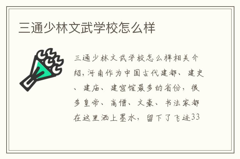 三通少林文武学校怎么样