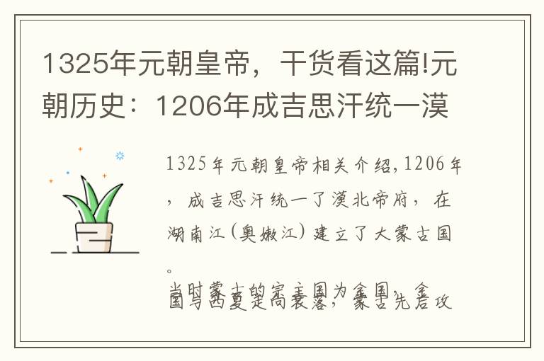 1325年元朝皇帝，干货看这篇!元朝历史：1206年成吉思汗统一漠北诸部建立大蒙古国