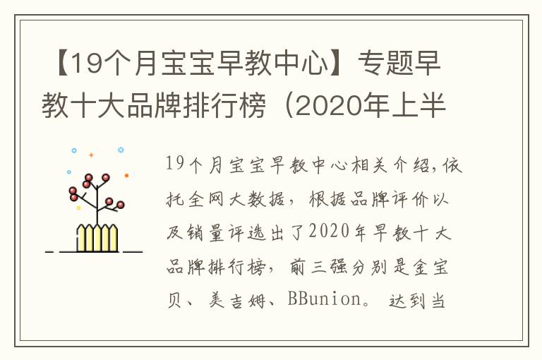 【19个月宝宝早教中心】专题早教十大品牌排行榜（2020年上半年前三强）