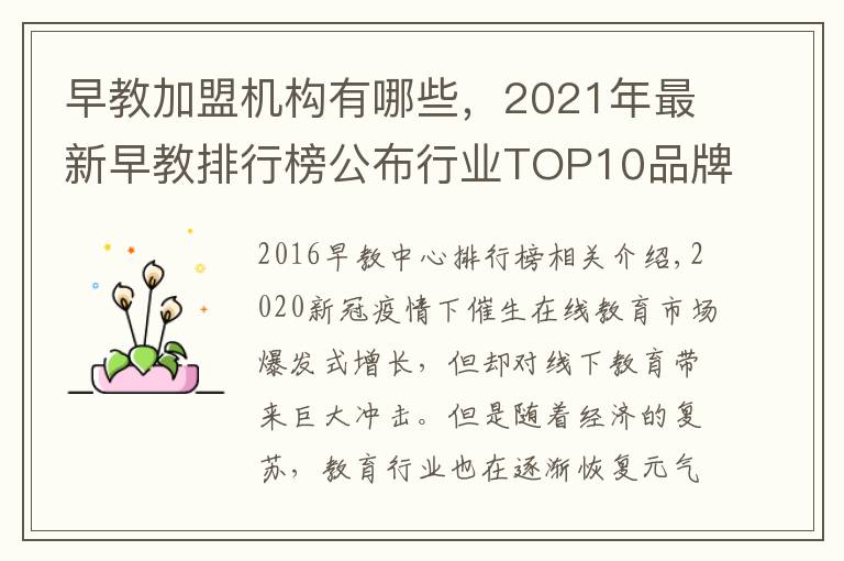 早教加盟机构有哪些，2021年最新早教排行榜公布行业TOP10品牌