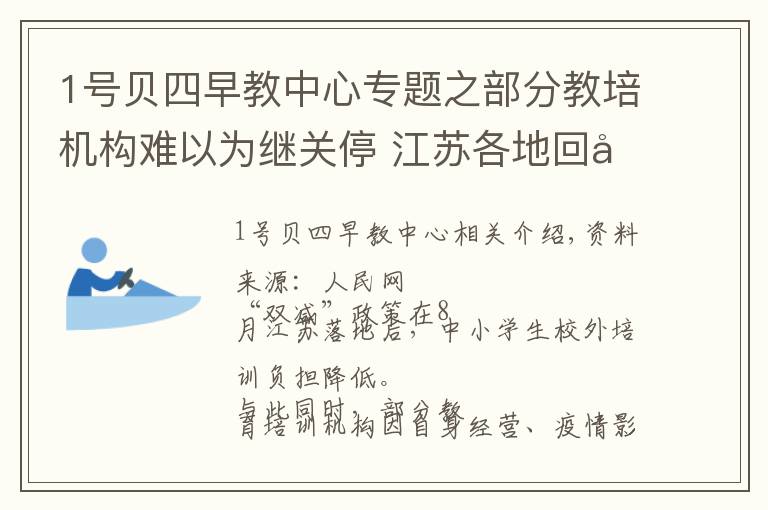 1号贝四早教中心专题之部分教培机构难以为继关停 江苏各地回应家长“退费难”