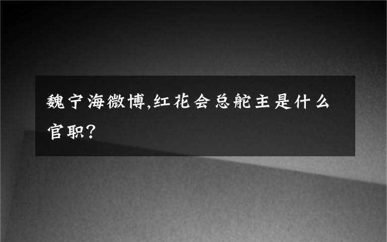 魏宁海微博,红花会总舵主是什么官职？