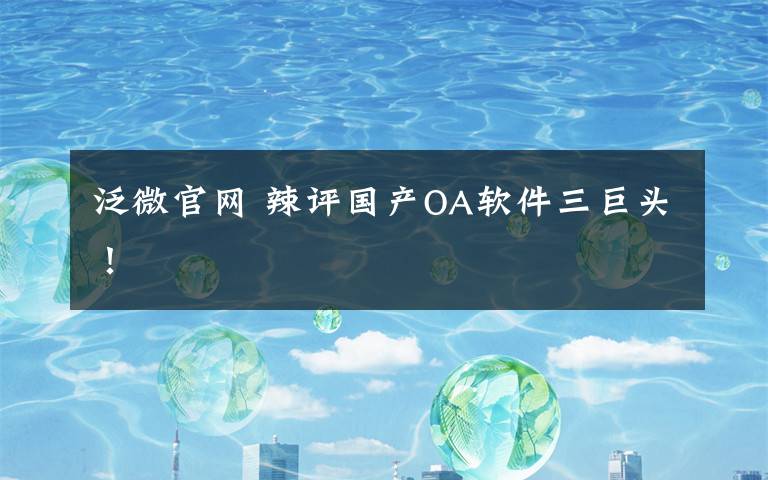 泛微官网 辣评国产OA软件三巨头！文章配图