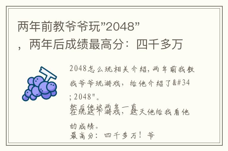 两年前教爷爷玩"2048"，两年后成绩最高分：四千多万……