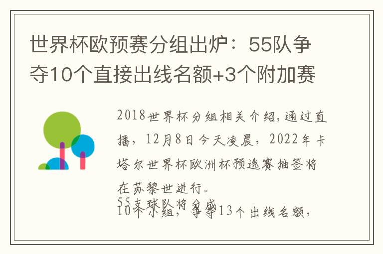 世界杯欧预赛分组出炉：55队争夺10个直接出线名额+3个附加赛名额文章配图