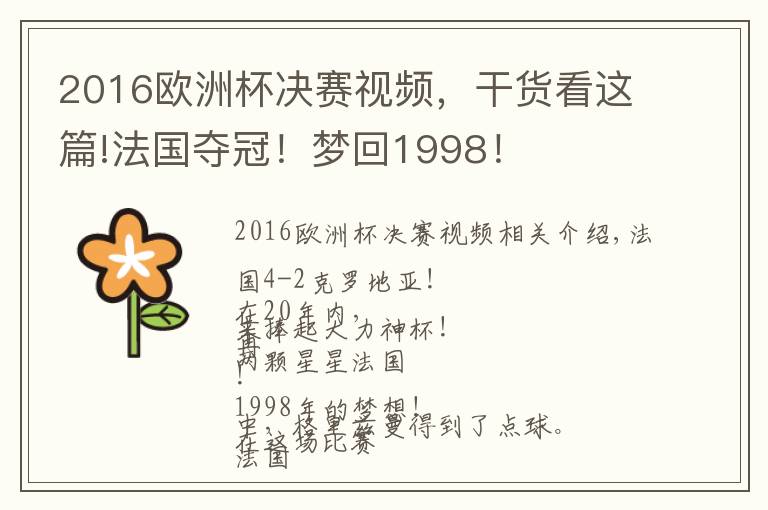 2016欧洲杯决赛视频，干货看这篇!法国夺冠！梦回1998！文章配图