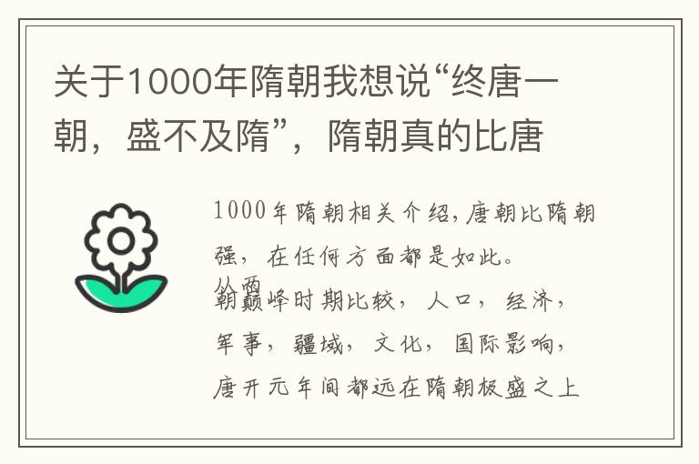 关于1000年隋朝我想说“终唐一朝，盛不及隋”，隋朝真的比唐朝强盛吗？