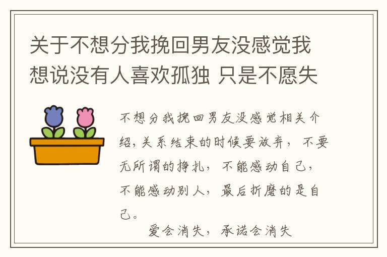 关于不想分我挽回男友没感觉我想说没有人喜欢孤独 只是不愿失望，放弃的爱，怎么挽留，捡起重新开始