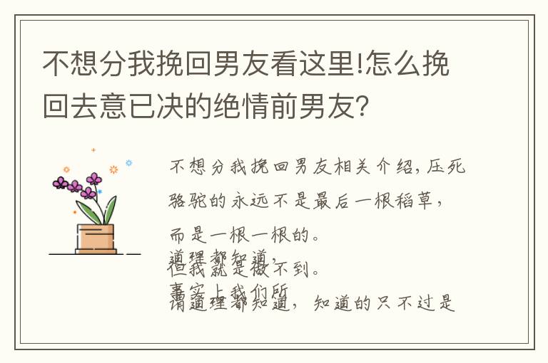 不想分我挽回男友看这里!怎么挽回去意已决的绝情前男友？