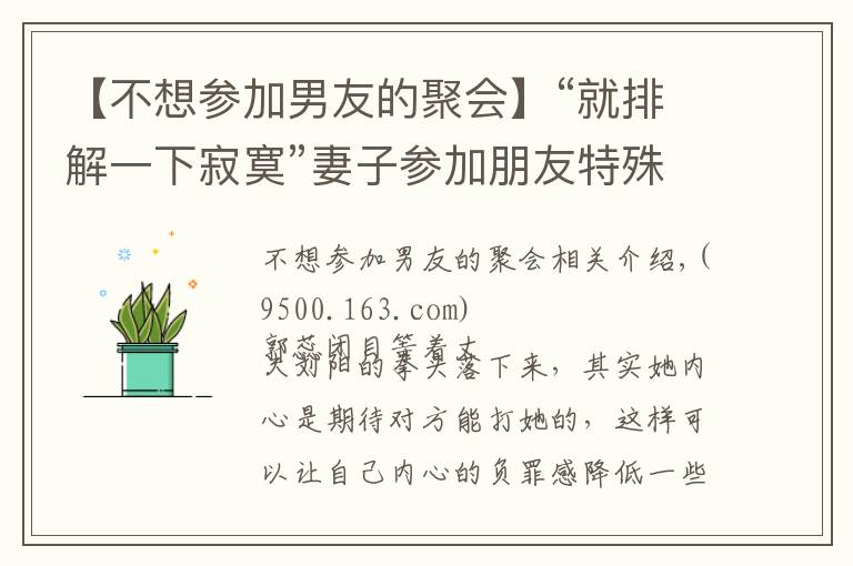 【不想参加男友的聚会】“就排解一下寂寞”妻子参加朋友特殊聚会，被老公发现提离婚