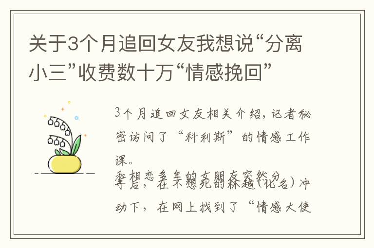 关于3个月追回女友我想说“分离小三”收费数十万“情感挽回”行业有多乱