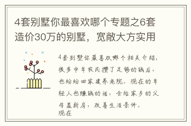 4套别墅你最喜欢哪个专题之6套造价30万的别墅，宽敞大方实用性强，建房还是性价比高的好