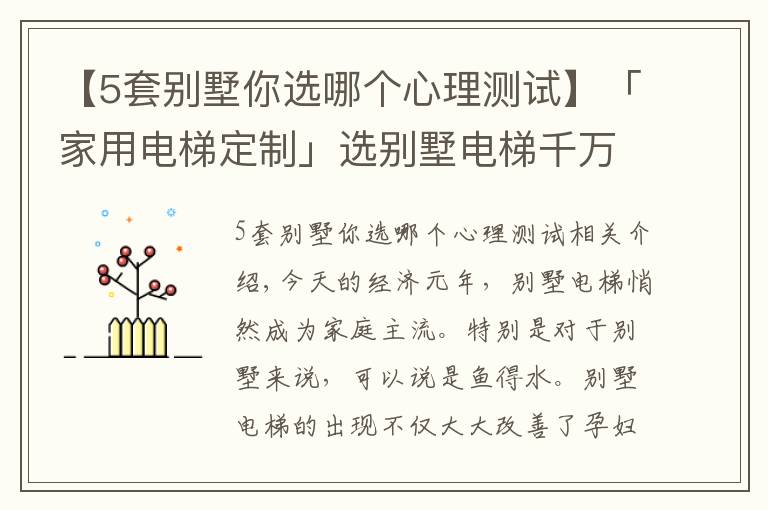 【5套别墅你选哪个心理测试】「家用电梯定制」选别墅电梯千万不要疏忽以下几点，不然你会后悔