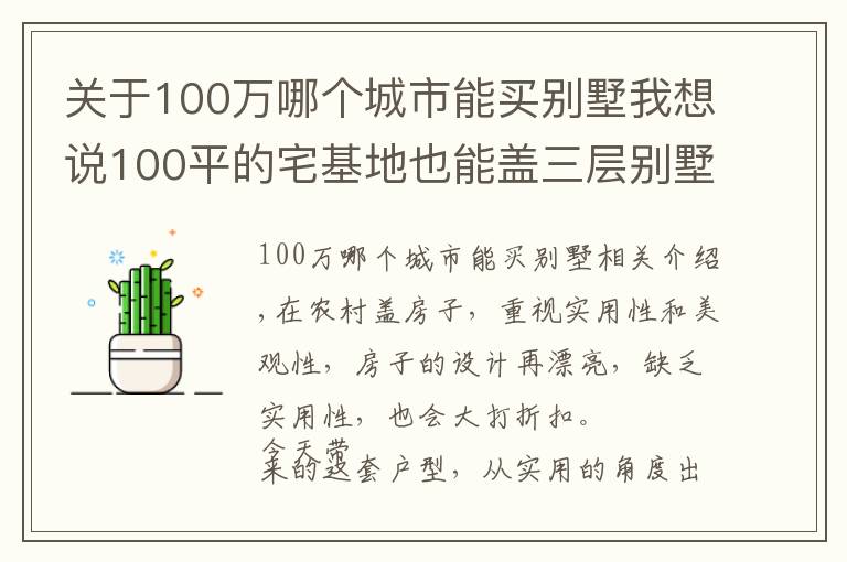 关于100万哪个城市能买别墅我想说100平的宅基地也能盖三层别墅，选这套户型，30万的造价就够了