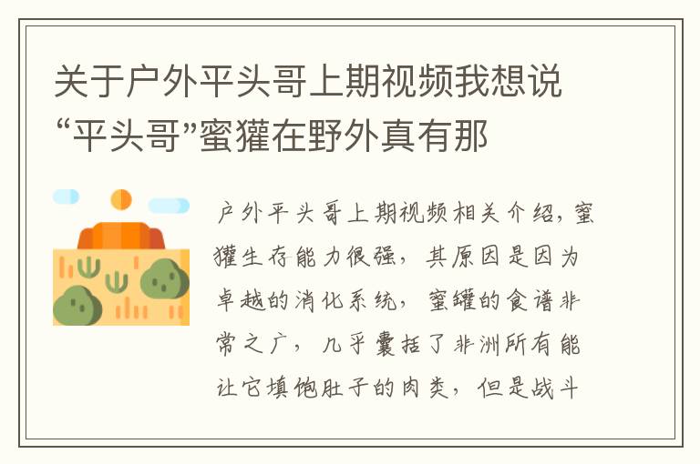 关于户外平头哥上期视频我想说“平头哥"蜜獾在野外真有那么强吗？真相在这里-户外动物知识