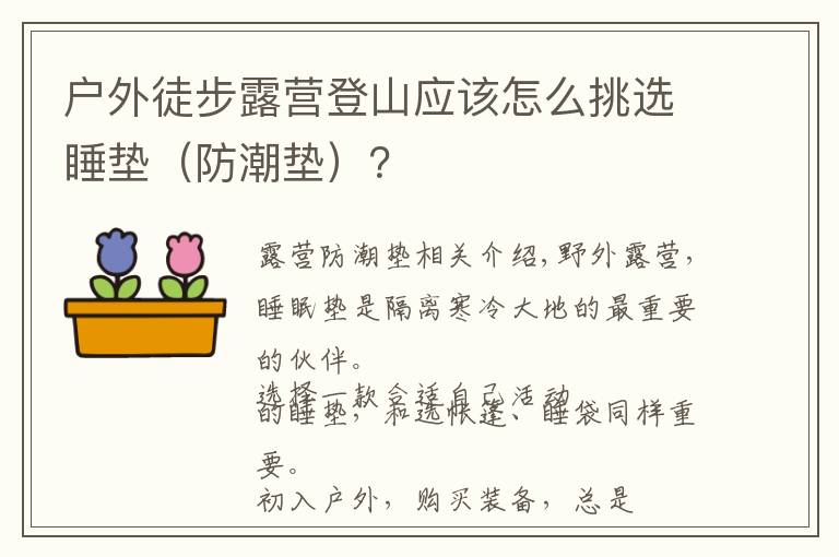 户外徒步露营登山应该怎么挑选睡垫（防潮垫）？