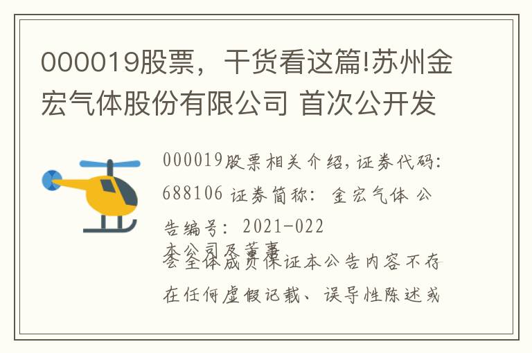 000019股票，干货看这篇!苏州金宏气体股份有限公司 首次公开发行部分限售股上市流通公告