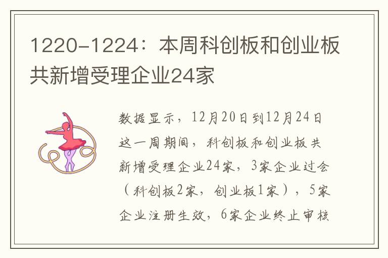 1220-1224：本周科创板和创业板共新增受理企业24家