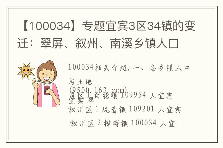 【100034】专题宜宾3区34镇的变迁：翠屏、叙州、南溪乡镇人口土地工业最新统计