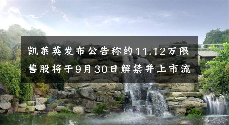 凯莱英发布公告称约11.12万限售股将于9月30日解禁并上市流通