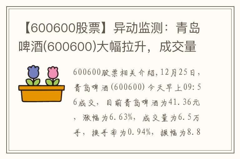 【600600股票】异动监测：青岛啤酒(600600)大幅拉升，成交量放大