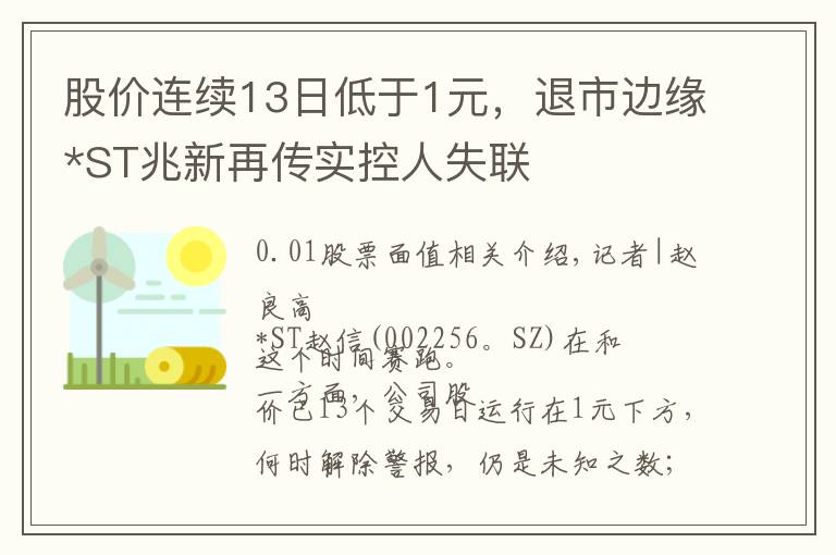 股价连续13日低于1元，退市边缘*ST兆新再传实控人失联