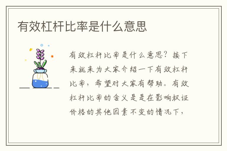 有效杠杆比率是什么意思文章配图
