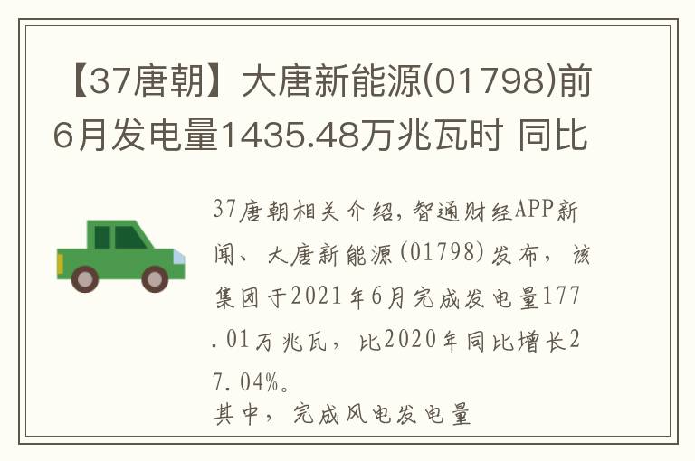【37唐朝】大唐新能源(01798)前6月发电量1435.48万兆瓦时 同比增加33.37%