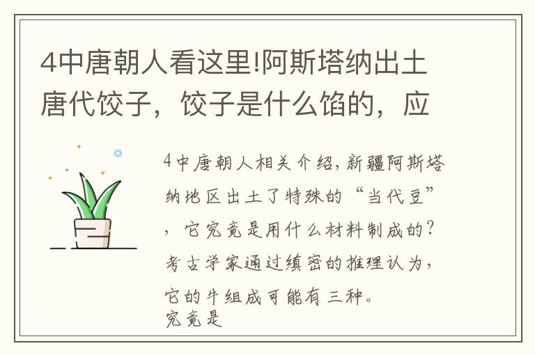 4中唐朝人看这里!阿斯塔纳出土唐代饺子，饺子是什么馅的，应该是由这三种蔬菜制成