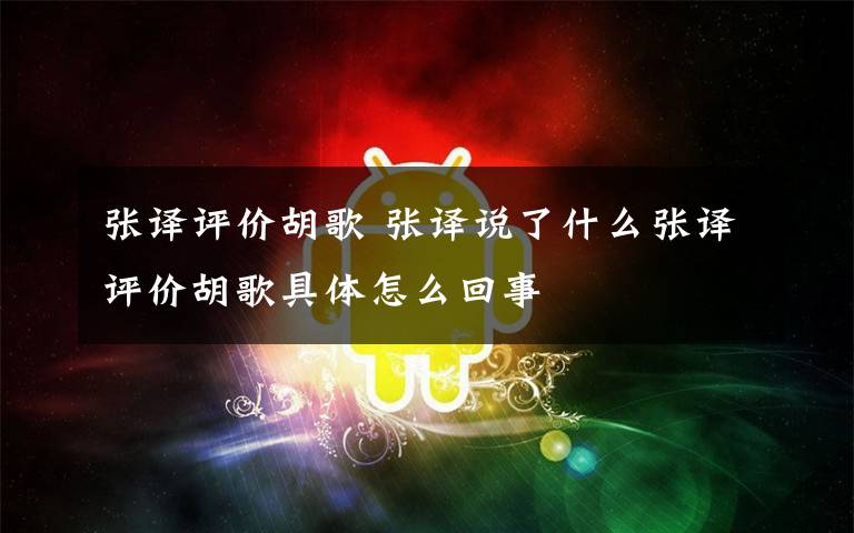 张译评价胡歌 张译说了什么张译评价胡歌具体怎么回事