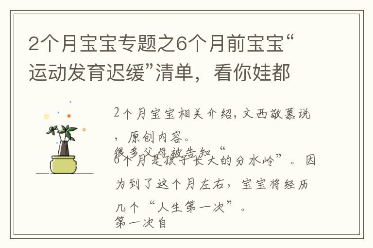 2个月宝宝专题之6个月前宝宝“运动发育迟缓”清单，看你娃都会了吗？不会要当心