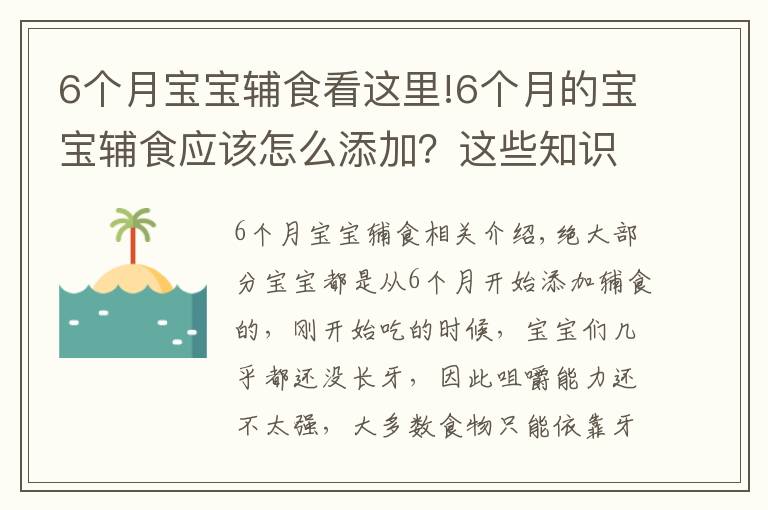 6个月宝宝辅食看这里!6个月的宝宝辅食应该怎么添加？这些知识你需要知道