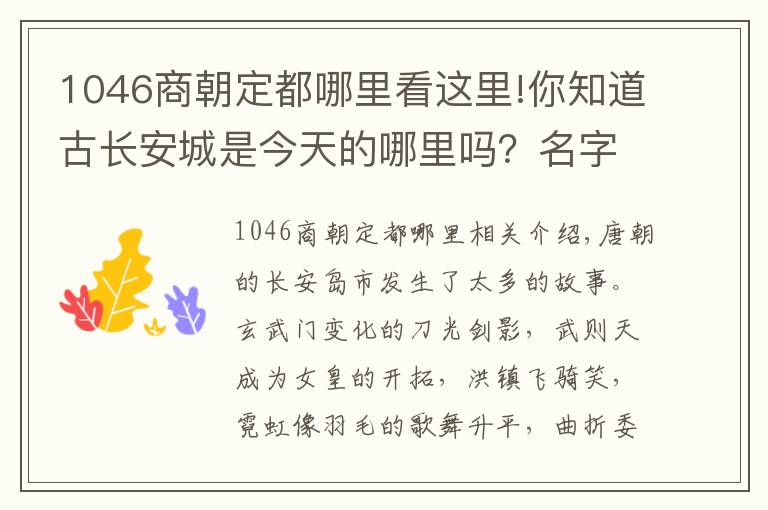 1046商朝定都哪里看这里!你知道古长安城是今天的哪里吗？名字好听又悠久繁华，被谁改了？