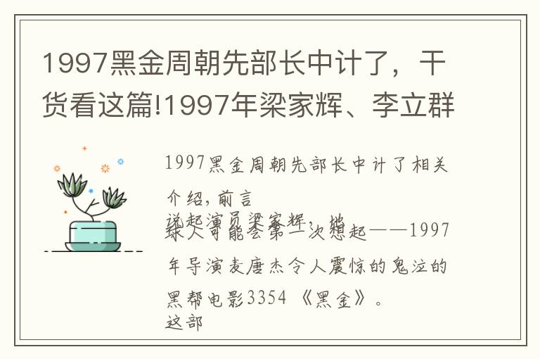 1997黑金周朝先部长中计了，干货看这篇!1997年梁家辉、李立群黑帮片《黑金》：一部教科书式的"恶人字典"