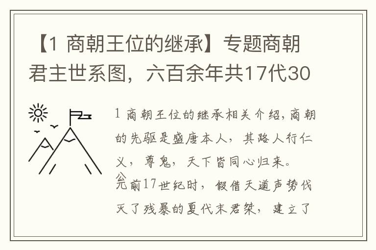 【1 商朝王位的继承】专题商朝君主世系图，六百余年共17代30王，兄终弟及占主导