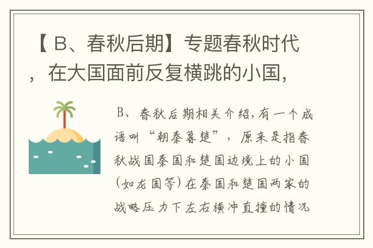 【 B、春秋后期】专题春秋时代，在大国面前反复横跳的小国，大多结局悲惨