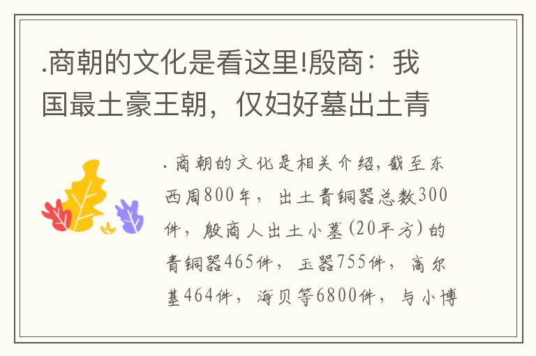 .商朝的文化是看这里!殷商：我国最土豪王朝，仅妇好墓出土青铜器就超过周墓800年总和